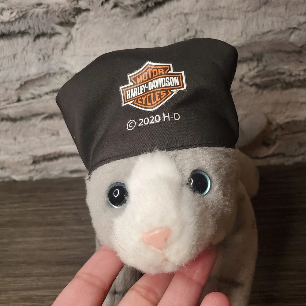 EUC - Harley Davidson Grey Stripped Tabby Cat Kitty Plush‎ Gray Stuffed Animal